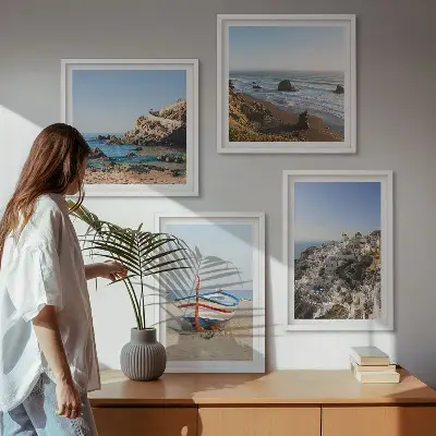 Billedvæg til over sofaen udsigt over Grækenland med huse