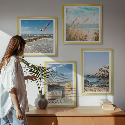 Billedsæt med ramme Strandens træsti klipper