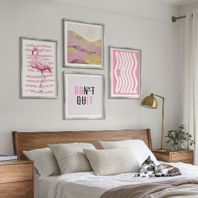 Billedvæg over sofa Pink flamingo pastel bjerglandskab