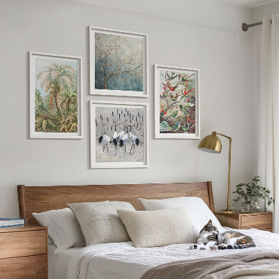 Billedvæg over sofa Tropiske planter fugle natur