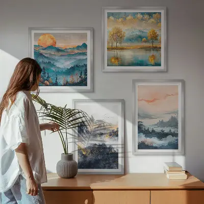 Malede abstraktioner af naturen billedvæg til ophængning over sofaen