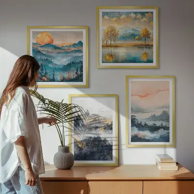 Malede abstraktioner af naturen billedvæg til ophængning over sofaen