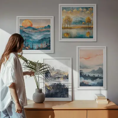 Malede abstraktioner af naturen billedvæg til ophængning over sofaen