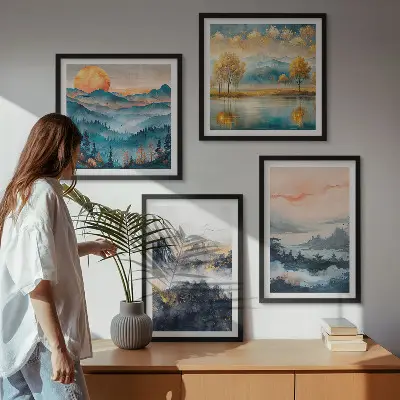 Malede abstraktioner af naturen billedvæg til ophængning over sofaen