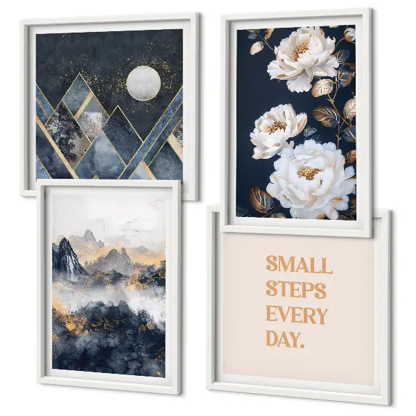 Billedsæt med ramme abstrakte bjerge og blomster som inspiration