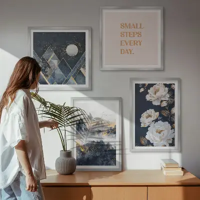 Billedsæt med ramme abstrakte bjerge og blomster som inspiration