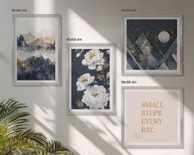 Billedsæt med ramme abstrakte bjerge og blomster som inspiration