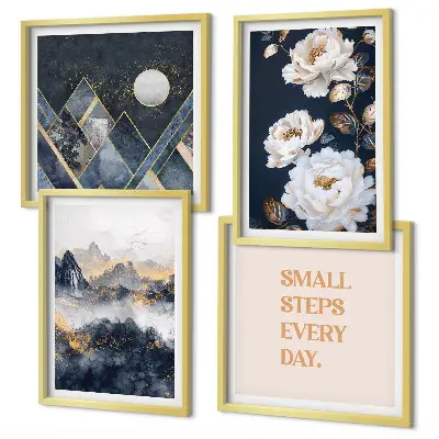 Billedsæt med ramme abstrakte bjerge og blomster som inspiration