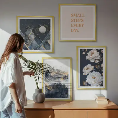 Billedsæt med ramme abstrakte bjerge og blomster som inspiration