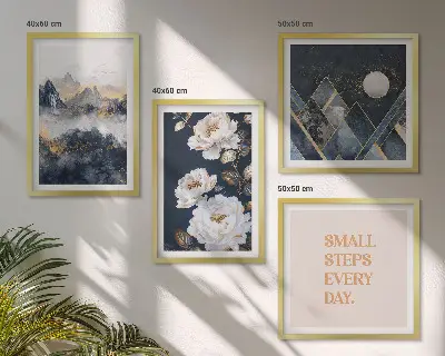 Billedsæt med ramme abstrakte bjerge og blomster som inspiration