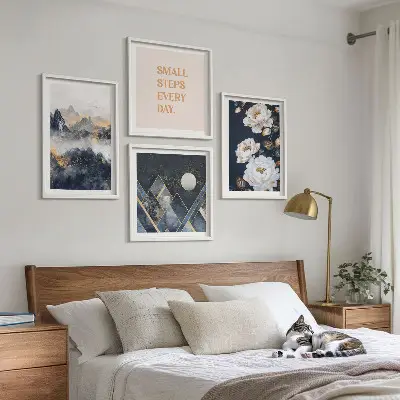Billedsæt med ramme abstrakte bjerge og blomster som inspiration