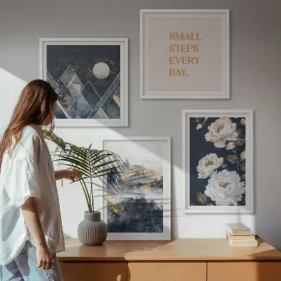 Billedsæt med ramme abstrakte bjerge og blomster som inspiration