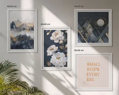 Billedsæt med ramme abstrakte bjerge og blomster som inspiration
