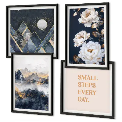 Billedsæt med ramme abstrakte bjerge og blomster som inspiration