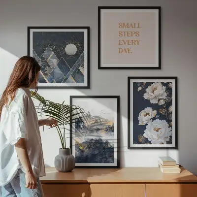 Billedsæt med ramme abstrakte bjerge og blomster som inspiration