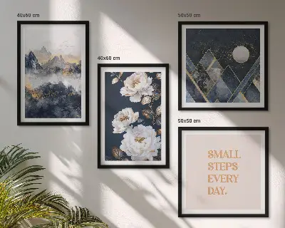 Billedsæt med ramme abstrakte bjerge og blomster som inspiration