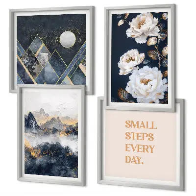 Billedsæt med ramme abstrakte bjerge og blomster som inspiration