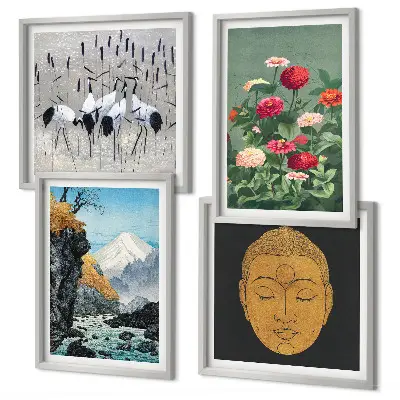Billedsæt med ramme med japansk natur i japandi-stil