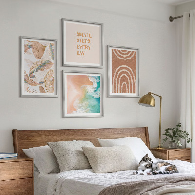 Billedvæg over sofa Delikat boho blade bogstaver
