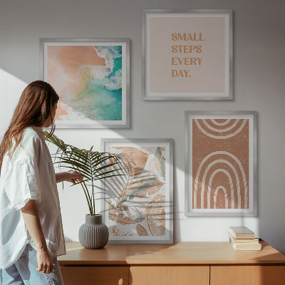 Billedvæg over sofa Delikat boho blade bogstaver