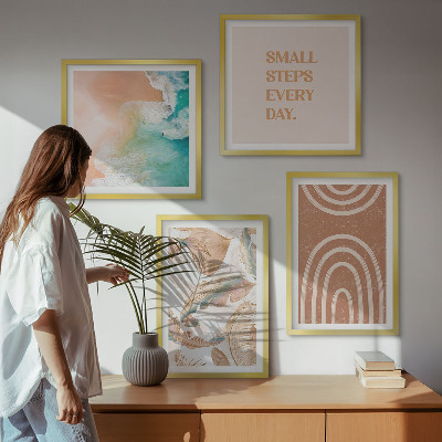Billedvæg over sofa Delikat boho blade bogstaver