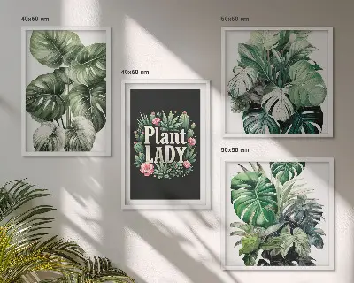 Tropiske planter Plant Lady billedsæt med ramme