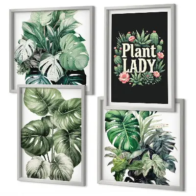 Tropiske planter Plant Lady billedsæt med ramme