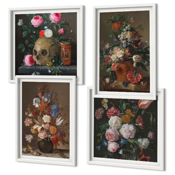 Blomster i vaser billedvæg til over sofaen