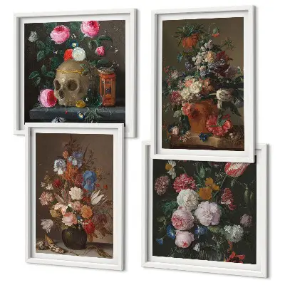 Blomster i vaser billedvæg til over sofaen
