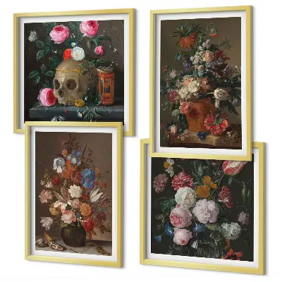 Blomster i vaser billedvæg til over sofaen
