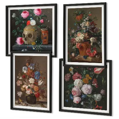 Blomster i vaser billedvæg til over sofaen
