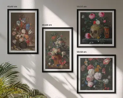 Blomster i vaser billedvæg til over sofaen