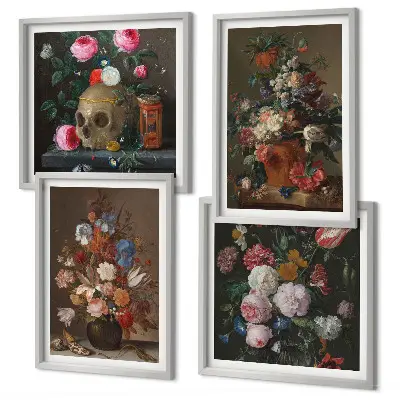 Blomster i vaser billedvæg til over sofaen