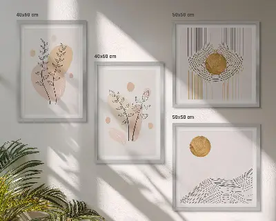 Minimalistiske plantetegninger billedsæt med ramme