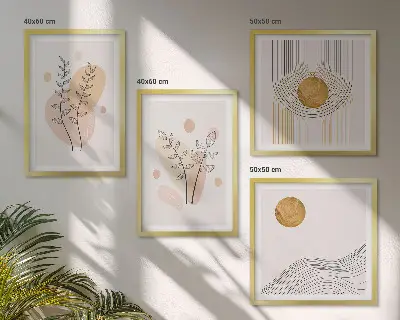 Minimalistiske plantetegninger billedsæt med ramme