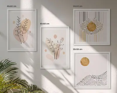 Minimalistiske plantetegninger billedsæt med ramme