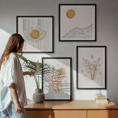 Minimalistiske plantetegninger billedsæt med ramme