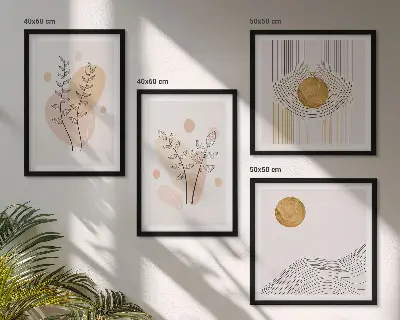 Minimalistiske plantetegninger billedsæt med ramme