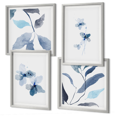 Billedvæg over sofa Minimalistiske blå blomster