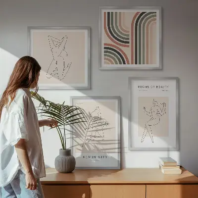Plakater med kvindelige silhuetter vægkunst til sofaen