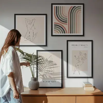 Plakater med kvindelige silhuetter vægkunst til sofaen