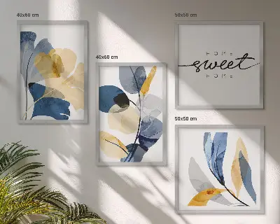 Billedvæg med akvarel plantemotiver til ophæng over sofa