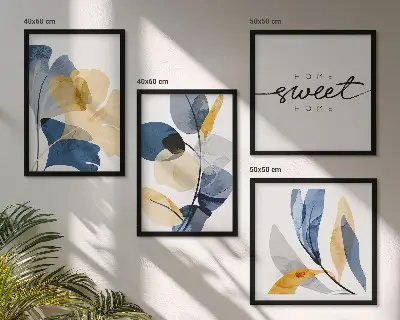 Billedvæg med akvarel plantemotiver til ophæng over sofa