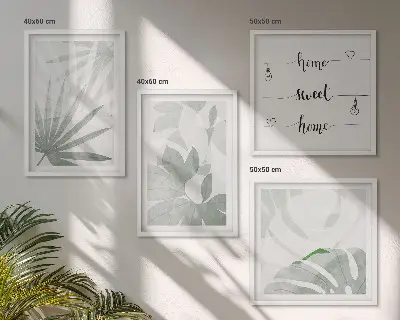 Billedsæt med ramme planternes blade i grønlig-grå nuancer