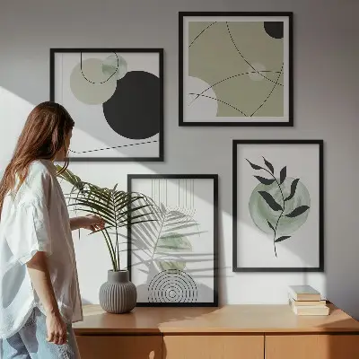 Abstrakte plantemotiver billedsæt med ramme