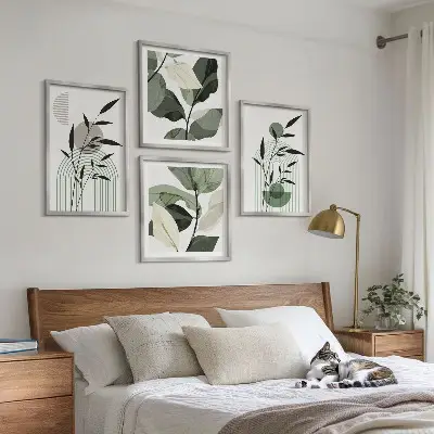 Boho plantekompositioner billedvæg til over sofaen