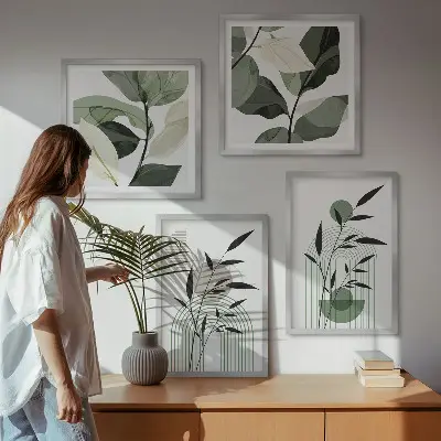 Boho plantekompositioner billedvæg til over sofaen