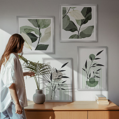 Billedvæg over sofa Boho plantekompositioner