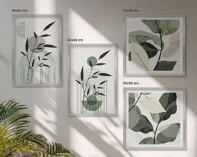 Boho plantekompositioner billedvæg til over sofaen