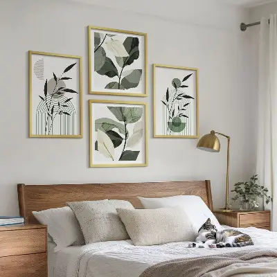 Boho plantekompositioner billedvæg til over sofaen